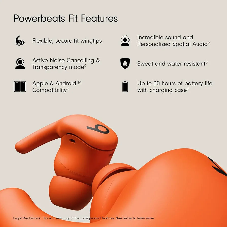 Beats Powerbeats Fit - Wireless Noise Cancelling Workout Earbuds with Secure-Fit Wingtips, Up to 30-Hour Battery Life, Sweat & Water Resistant, Apple & Android Compatible - Spark Orange